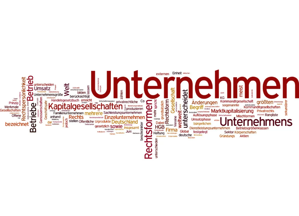 Eine Wörterwolke zu verschiedenen Gesellschaftsformen von Unternehmen.